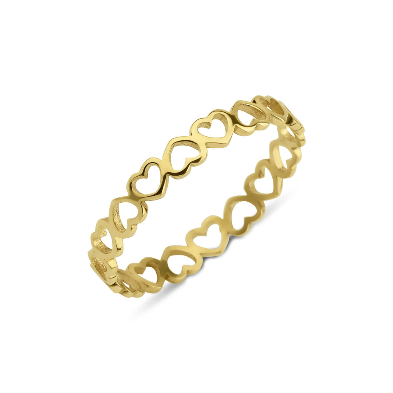 14 karaat geelgouden ring met ontwerp van open hartjes