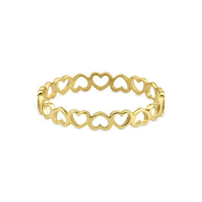 14 karaat geelgouden ring met ontwerp van open hartjes