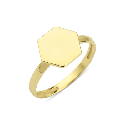 14 karaat gouden ring met een zeshoek in het ontwerp.