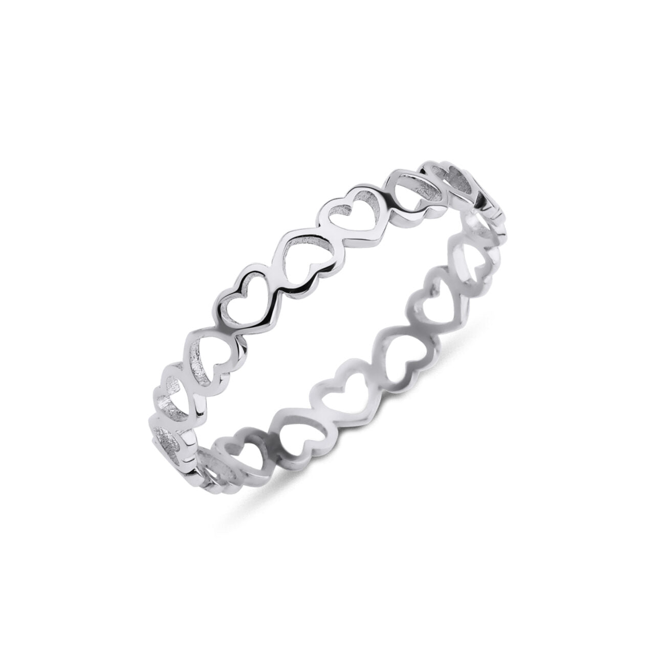 14 karaat witgouden ring met ontwerp van open hartjes