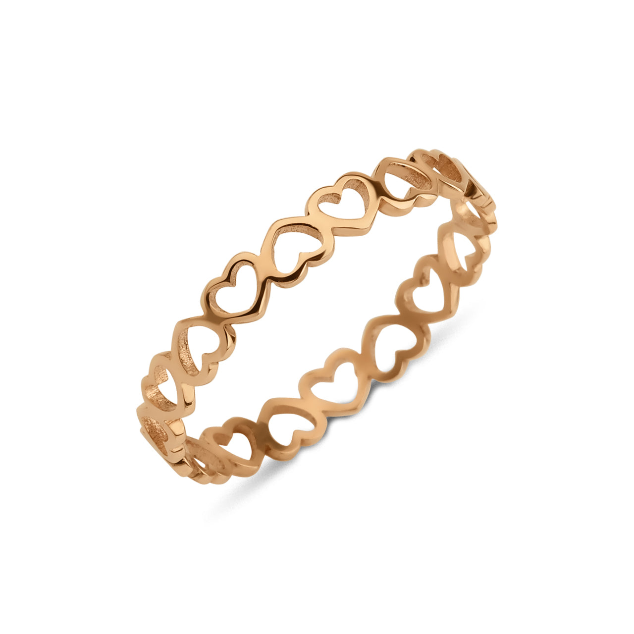 14 karaat rosegouden ring met ontwerp van open hartjes