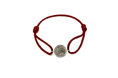 Satijnen armband met origineel zilveren dubbeltje van vóór 1948, verstelbaar koord in diverse kleuren.
